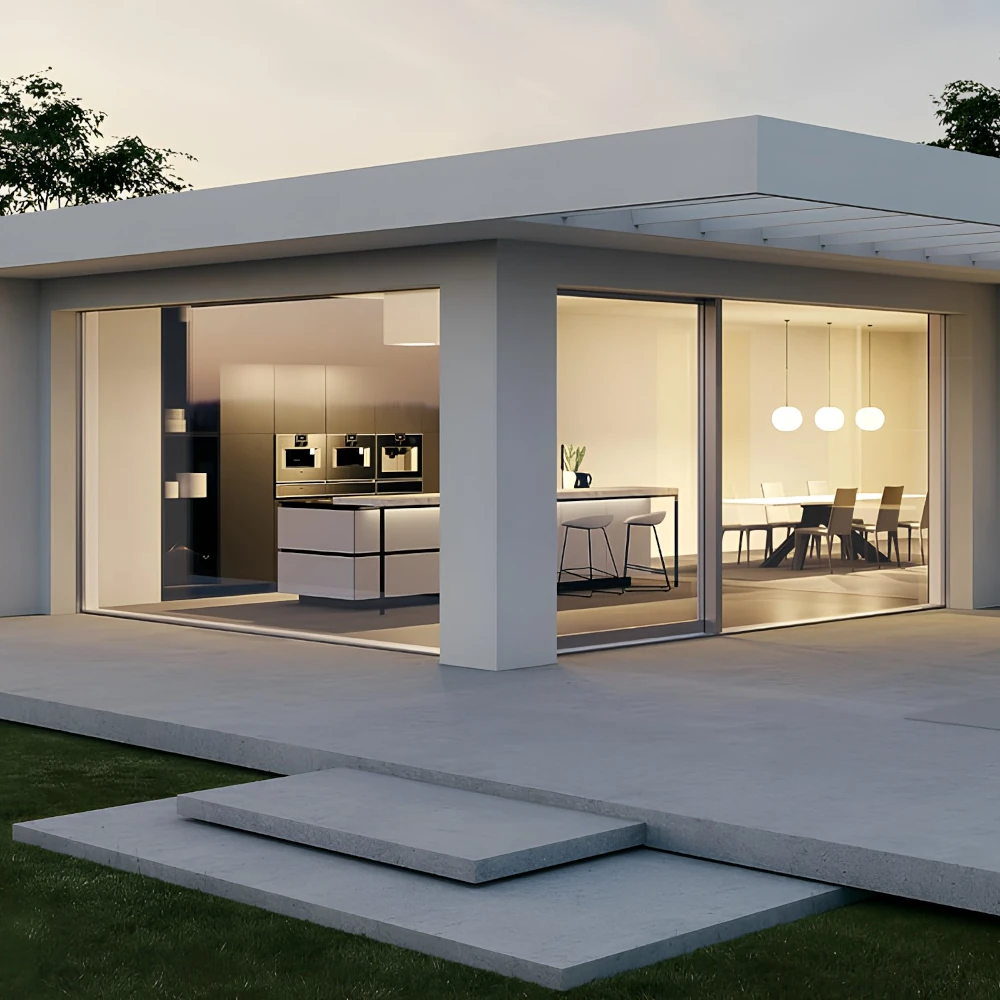 Serramento legno-alluminio con finitura naturale interna